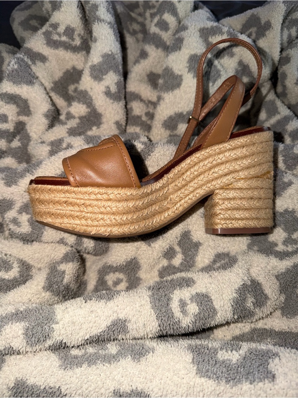 Tory Burch Tan Leather Espadrille Wedge Sandals - Picture 6 of 13